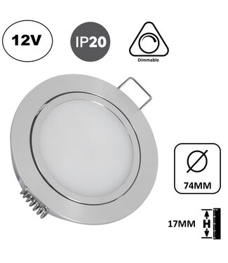 Meubel/Kast Inbouw LED Spot 3w, 250 Lumen, 12Vdc, Dimbaar, Gatmaat 67mm, Hoogte 17mm, 2 Jaar Garantie