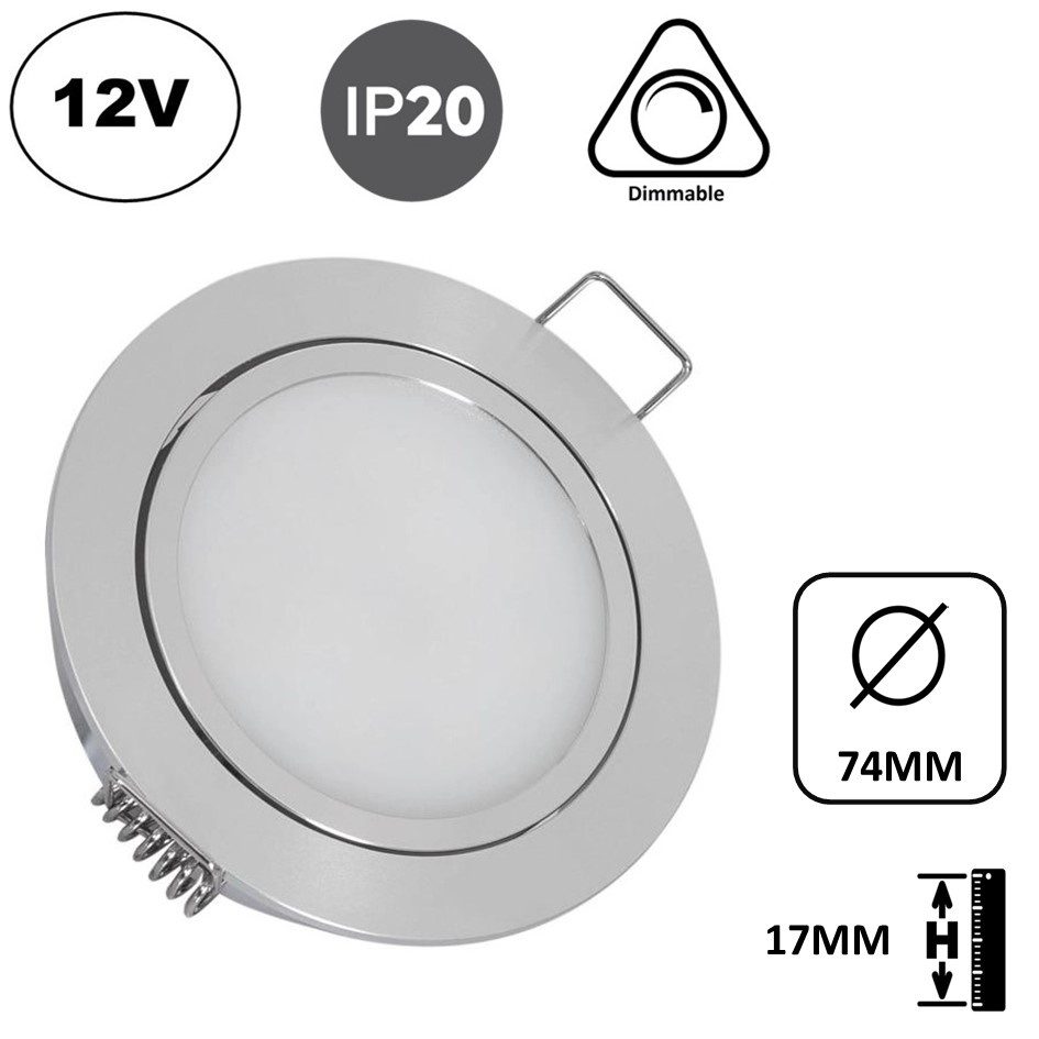 Meubel/Kast Inbouw LED Spot 3w, 250 Lumen, 12Vdc, Dimbaar, Gatmaat 67mm, Hoogte 17mm, 2 Jaar Garantie, foto 2 van 6