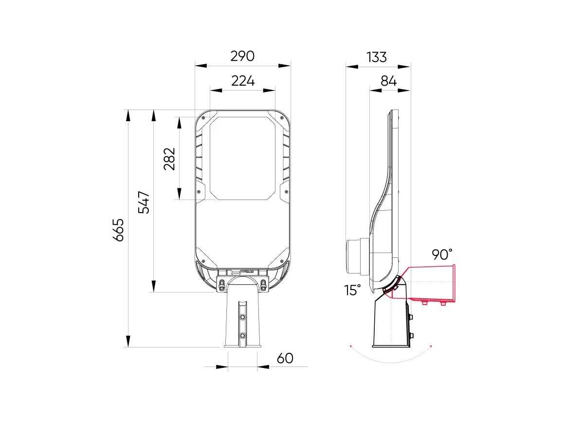 UITVERKOOP: Prime Led Straatverlichting 100w, 14000 Lm (140lm/w), IP66, IK08, 3 Jaar Garantie, foto 2 van 6