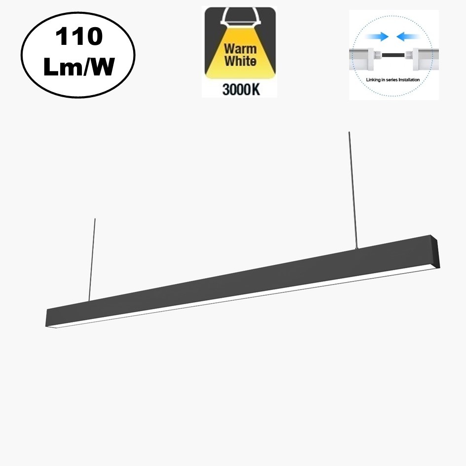 Led Linear Lamp 150cm, 48w, 5280 Lumen (110lm/w), Zwartkleurige behuizing, Koppelbaar, 3 Jaar Garantie