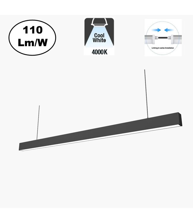 Led Linear Lamp 120cm, 36w, 3960 Lumen (110lm/w), Zwartkleurige behuizing, Koppelbaar, 3 Jaar Garantie