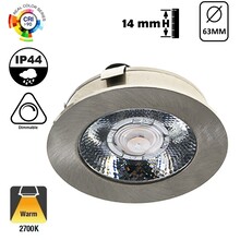 LED Meubelspot / Inbouw spot 3W, 2700K Warm Wit, 240 Lumen, 12VDC, IP44, Gatmaat 55mm, Staalkleurig, 2 Jaar Garantie