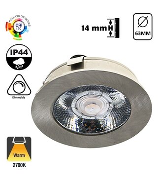 Reserveer: LED Meubelspot / Inbouw spot 3W, 2700K Warm Wit, 240 Lumen, 12VDC, IP44, Gatmaat 55mm, Staalkleurig, 2 Jaar Garantie
