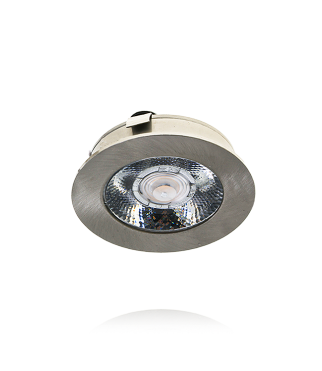 LED Meubelspot / Inbouw spot 3W, 2700K Warm Wit, 240 Lumen, 12VDC, IP44, Gatmaat 55mm, Staalkleurig, 2 Jaar Garantie