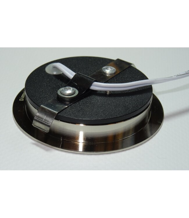 Reserveer: LED Meubelspot / Inbouw spot 3W, 2700K Warm Wit, 240 Lumen, 12VDC, IP44, Gatmaat 55mm, Staalkleurig, 2 Jaar Garantie