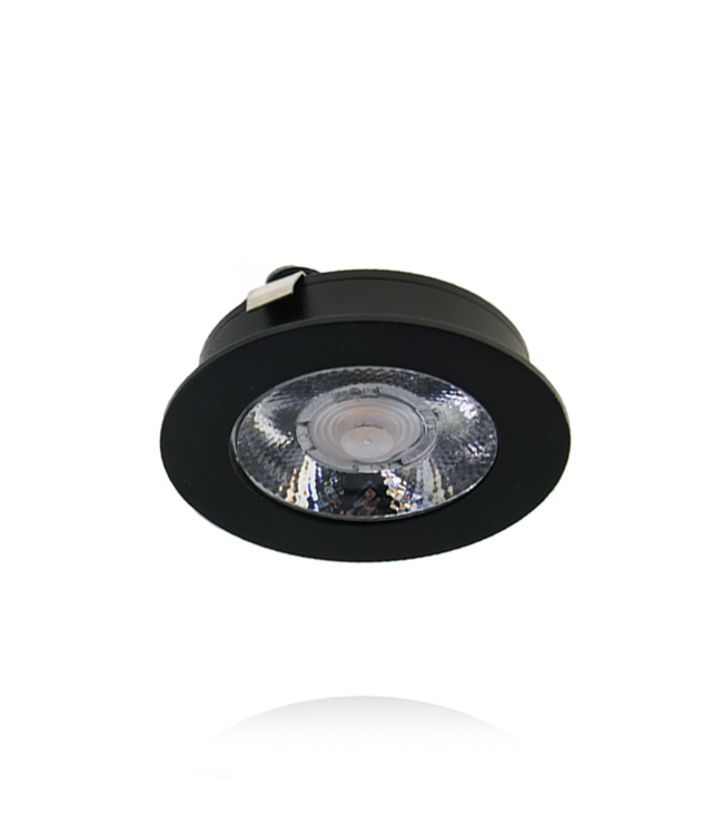 LED Meubelspot / Inbouw spot 3W, 2700K Warm Wit, 240 Lumen, 12VDC, IP44, Gatmaat 55mm, Zwartkleurig, 2 Jaar Garantie
