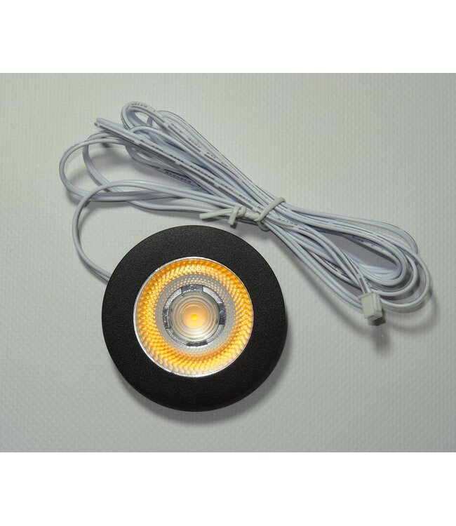 LED Meubelspot / Inbouw spot 3W, 2700K Warm Wit, 240 Lumen, 12VDC, IP44, Gatmaat 55mm, Zwartkleurig, 2 Jaar Garantie