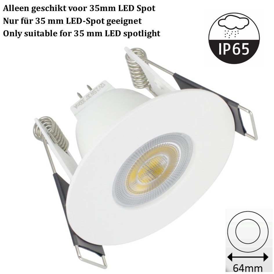 MR11 Led Spot Armatuur Wit, IP65 waterbestendig, Gatmaat 45mm, Alleen geschikt voor 35MM Spots