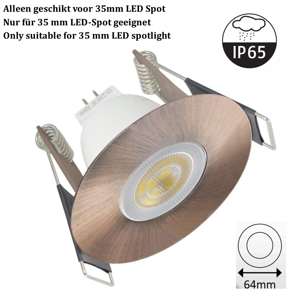MR11 Led Spot Armatuur Koper, IP65 waterbestendig, Gatmaat 45mm, Alleen geschikt voor 35MM Spots