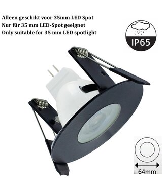 MR11 Led Spot Armatuur Zwart, IP65 waterbestendig, Gatmaat 45mm, Alleen geschikt voor 35MM Spots