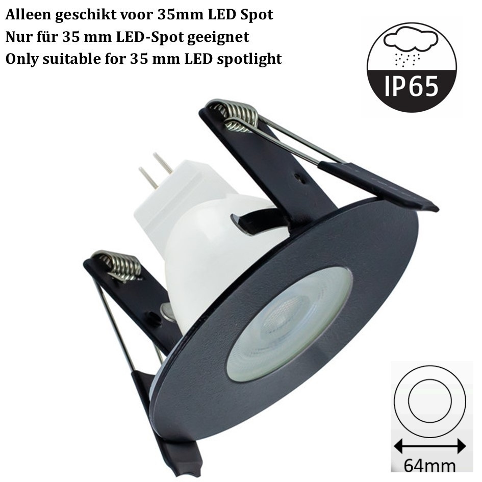 MR11 Led Spot Armatuur Zwart, IP65 waterbestendig, Gatmaat 45mm, Alleen geschikt voor 35MM Spots