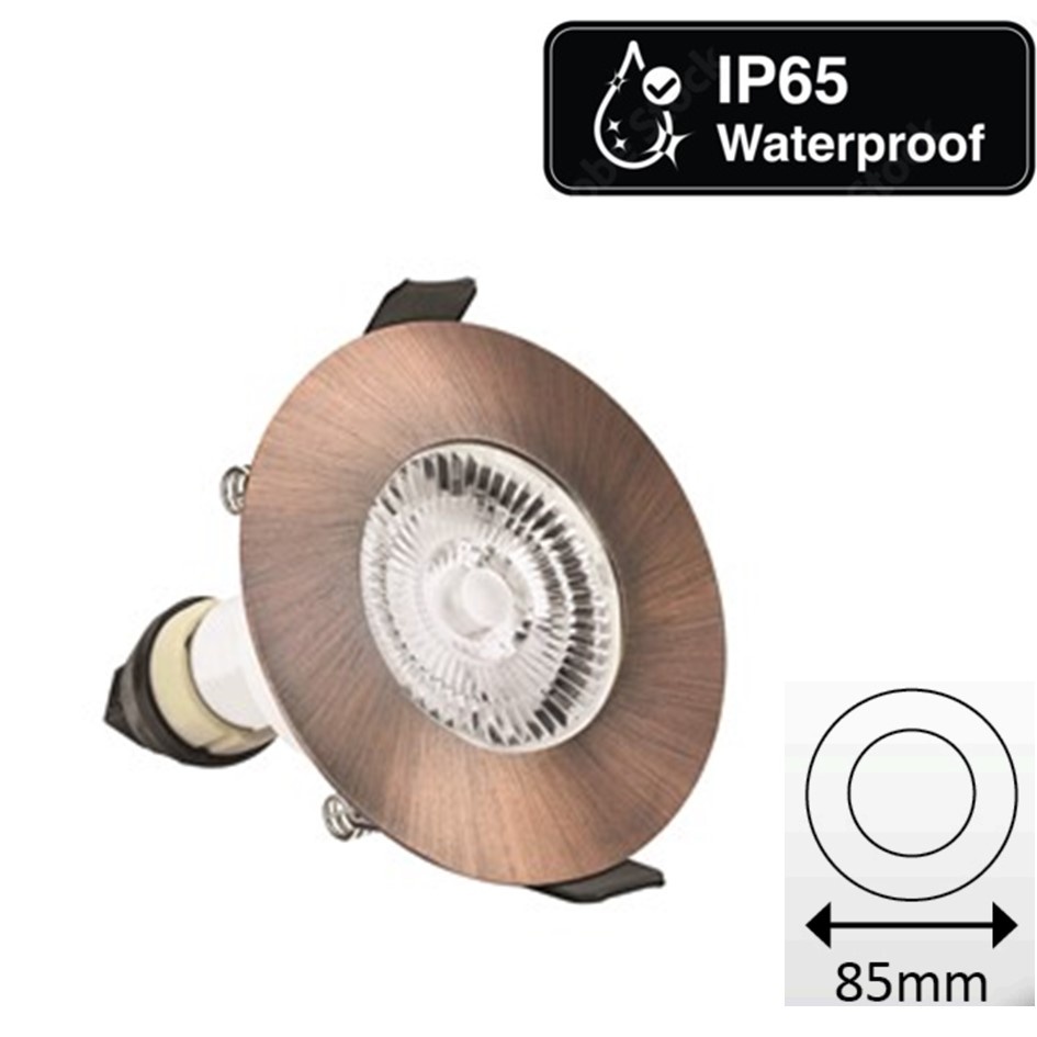 Led Spot Armatuur Koper, IP65 waterbestendig, Gatmaat 70mm, Incl. GU10 Fitting
