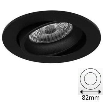 Led Spot Armatuur Zwart, Verdiept, Kantelbaar, IP20, Kliksysteem. Zaagmaat 72mm