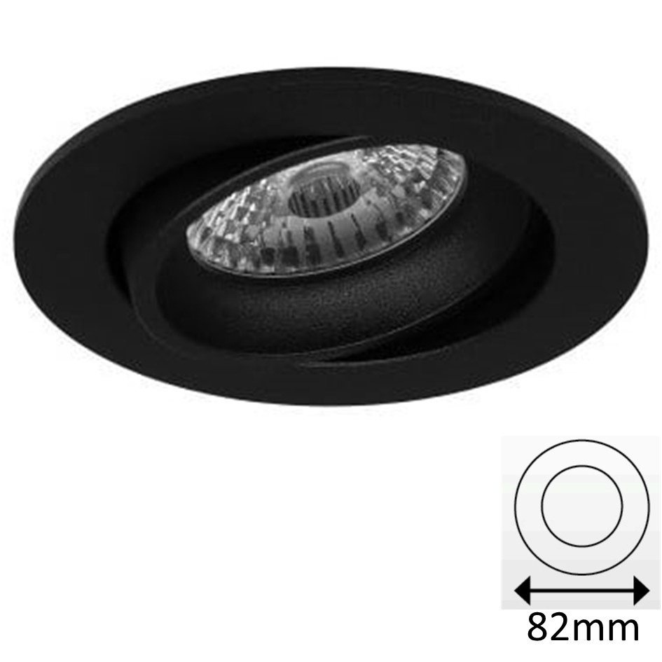 Led Spot Armatuur Zwart, Verdiept, Kantelbaar, IP20, Kliksysteem. Zaagmaat 72mm