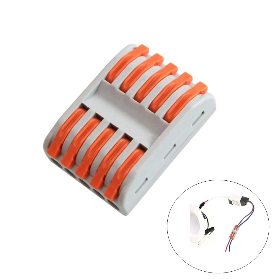 Snelkoppeling Verbindingslasklem 5-Vaks | Doorverbinder 5x5 | 0.08-4 mm² | Grijs | 32A