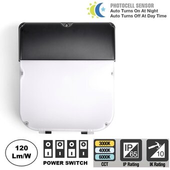 LED Wallpack Slim 20/30w, 2400/3600 Lumen, CCT Switch (3000K/4000K/6000K), Met Schemersensor, IP65, IK10, 3 Jaar Garantie
