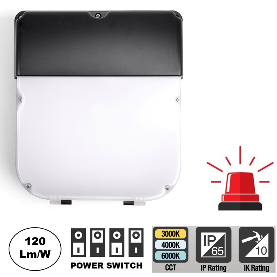 LED Wallpack Slim 20/30w, 2400/3600 Lumen, CCT Switch (3000K/4000K/6000K), Met Noodaccu, IP65, IK10, 3 Jaar Garantie