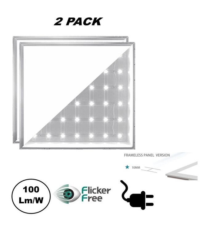 2 PACK - ECO Backlit LED Paneel 60x60cm, Smalle Rand, 40w, 4000 Lumen (100lm/w), Flikkervrije Driver, 2 Jaar Garantie