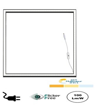 ECO Frame LED Paneel 60x60cm Zwart, 40w, 3500 Lumen (100lm/w), Color Switch (3000/4000/5000K), Flikkervrije Driver, Stekkerklaar, 2 Jaar Garantie