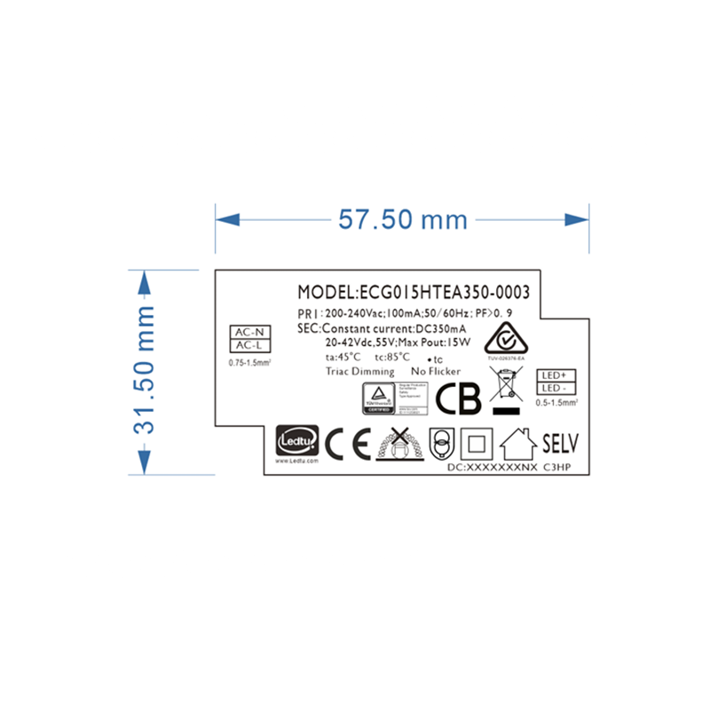 TRIAC LED Driver 15 Watt - 350 Ma- Output: 20-40vDC, foto 2 van 2