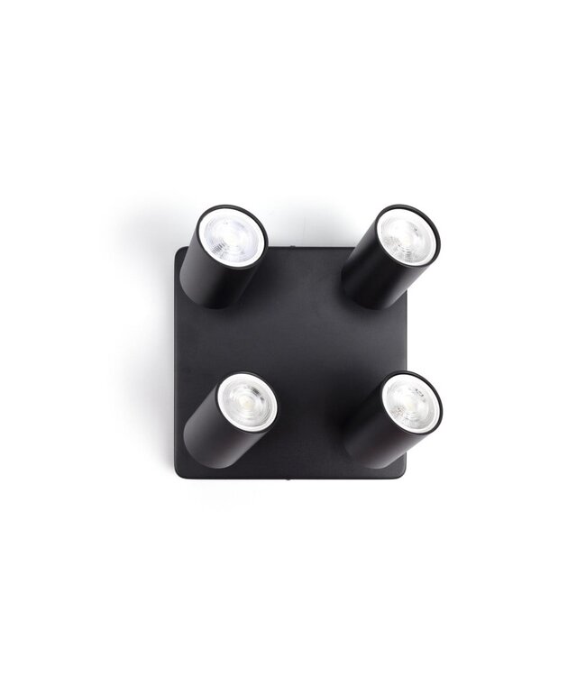 Opbouw Vierkant Spot Armatuur Zwart Siena - 4x GU10 (max 10 watt per spot) - IP20