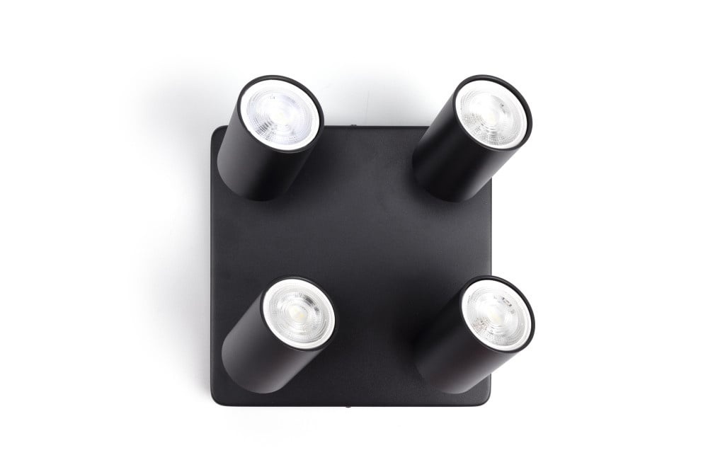 Opbouw Vierkant Spot Armatuur Zwart Siena - 4x GU10 (max 10 watt per spot) - IP20, foto 2 van 2