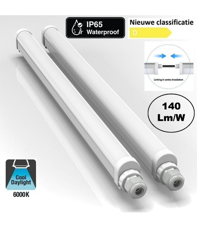 ECO Slim Led Tri Proof 150cm, 45w, 6300 Lumen (140lm/w) , Koppelbaar, IP65, 2 jaar garantie