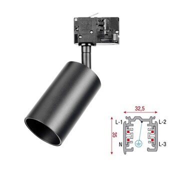 3 Fase Rail Spot ACCENTPLUS | GU10 Fitting | 100MM Koker Verdiept | Zwartkleurige behuizing