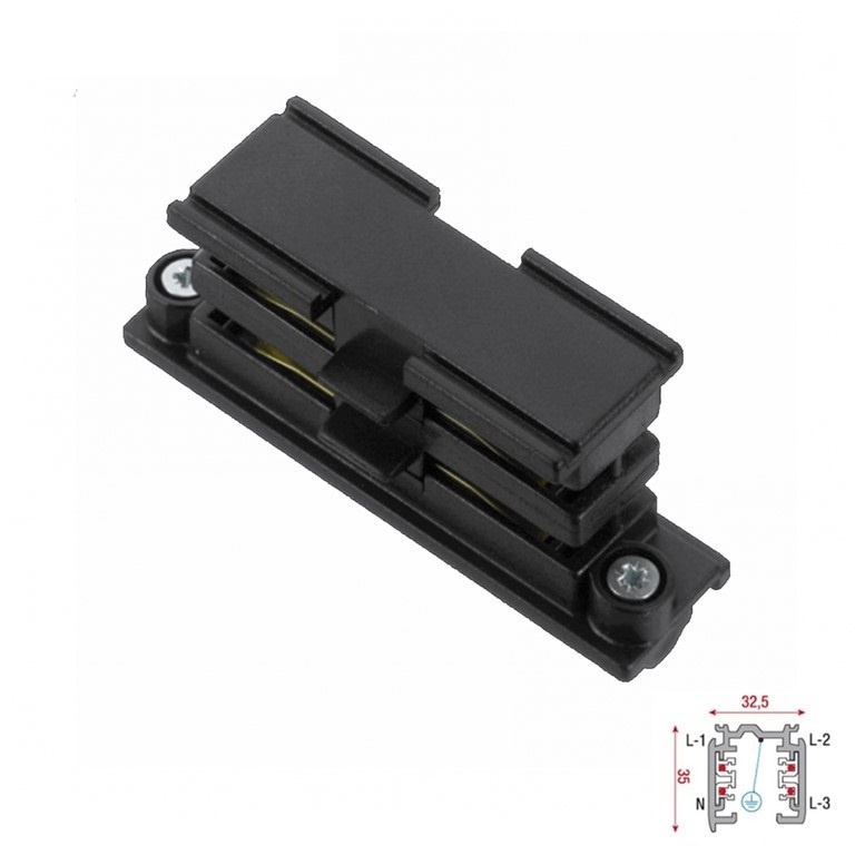 3 Fase Rail 4 Wire Koppelstuk Recht Zwart