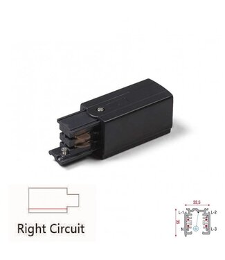 3 Fase Rail 4 Wire Aansluitblok RECHTS - Zwart