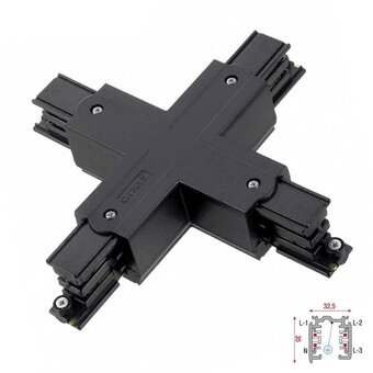 3 Fase Rail 4 Wire X-Koppelstuk - Zwart