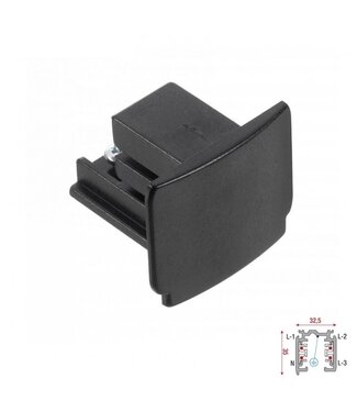 3 Fase Rail 4 Wire Eindstuk - Zwart