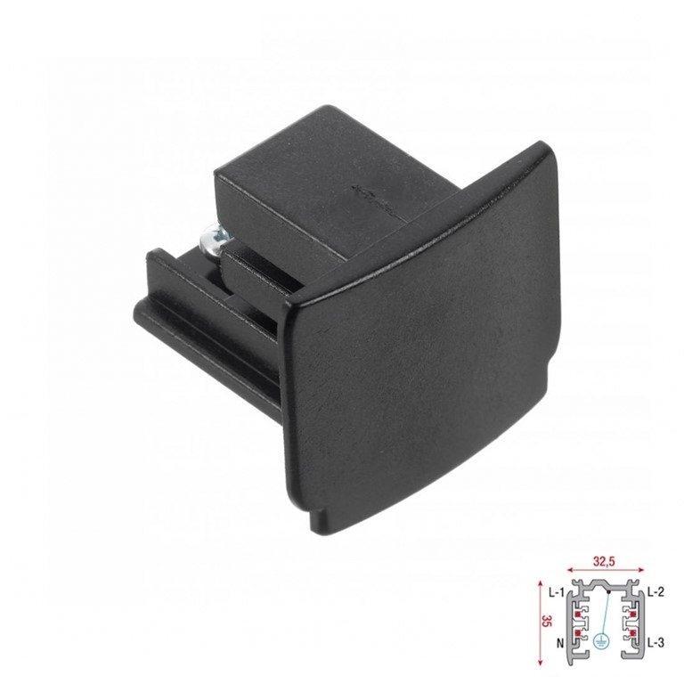 3 Fase Rail 4 Wire Eindstuk - Zwart