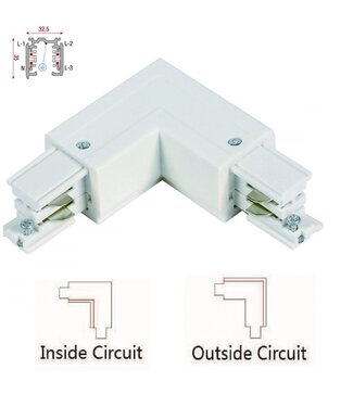 Universele 3 Fase Rail 4 Wire L-Hoekverbinding - BINNENLIJN en BUITENLIJN - Wit