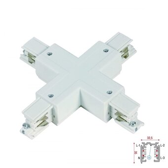 3 Fase Rail 4 Wire X-Koppelstuk  - Wit