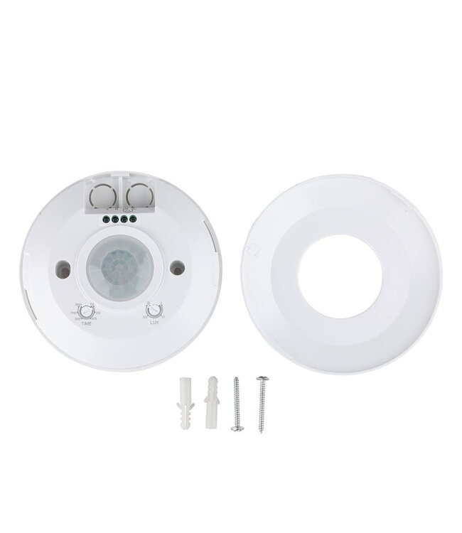 Opbouw Bewegingsmelder Zwart Plat, 360 graden, Max. 2000w, Diameter Ø115mm, IP20, 2 Jaar Garantie