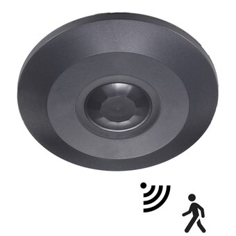 Opbouw Bewegingsmelder Zwart Plat, 360 graden, Max. 2000w, Diameter Ø115mm, IP20, 2 Jaar Garantie
