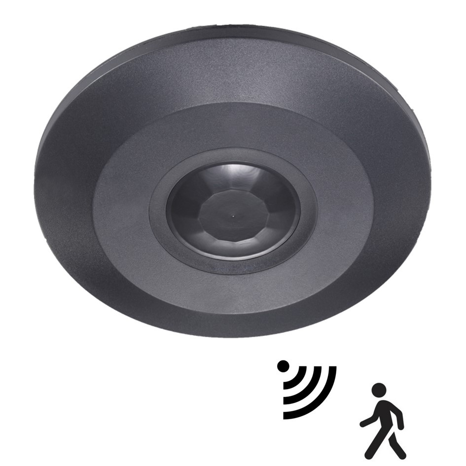 Opbouw Bewegingsmelder Zwart Plat, 360 graden, Max. 2000w, Diameter Ø115mm, IP20, 2 Jaar Garantie