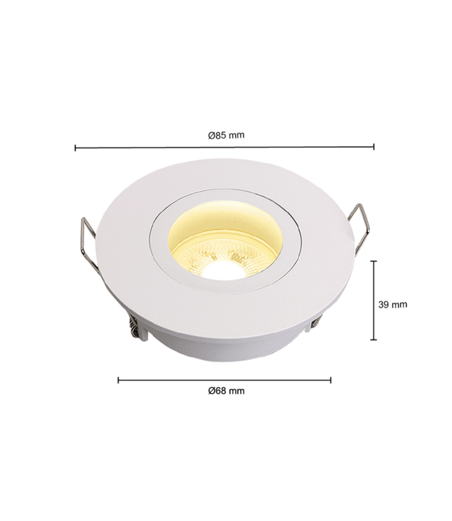 Inbouw Led Spot Armatuur Verdiept Wit, IP65, Kantelbaar, Gatmaat 68mm