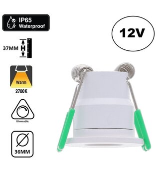 LED Veranda Spot / Inbouw Spot 3W, 2700K Warm Wit, 240 Lumen, 12VDC, IP65, Gatmaat 28mm, Witkleurig, 2 Jaar Garantie