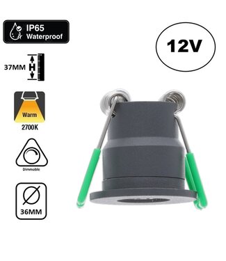 LED Veranda Spot / Inbouw Spot 3W, 2700K Warm Wit, 240 Lumen, 12VDC, IP65, Gatmaat 28mm, Zilverkleurig, 2 Jaar Garantie