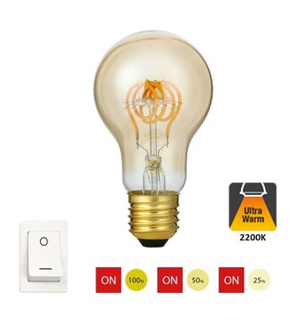 SPL E27 Led Bollamp A60 Slim-Flex, 5 Watt, 460 Lumen, 2200K Flame, 3 Steps-Dim (100%/50%/25%), Goudkleurig Glas, 2 Jaar Garantie
