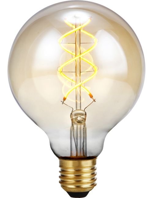 SPL E27 Led Bollamp G95 Fila-Flex, 5 Watt, 460 Lumen, 2200K Flame, 3 Steps-Dim (100%/50%/25%), Goudkleurig Glas, 2 Jaar Garantie, foto 3 van 4