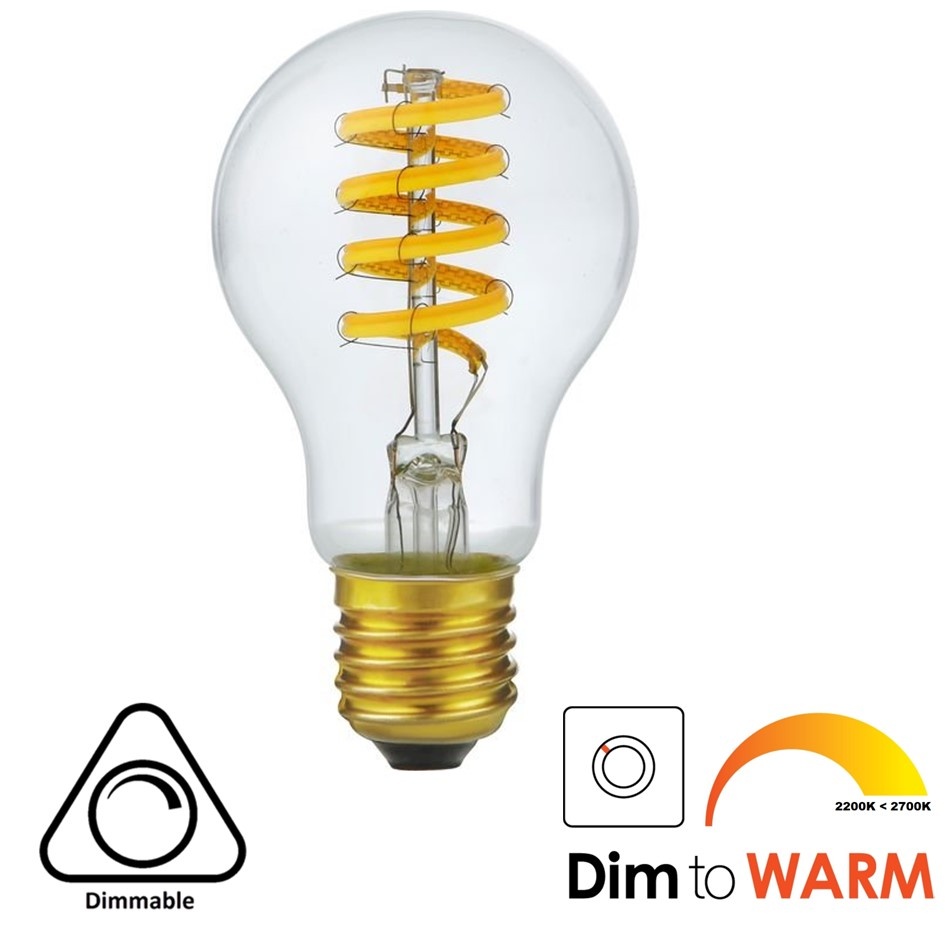 SPL E27 Led Bollamp A60 DTM-Fila-Flex, 6 Watt, 570 Lumen, Dim To Warm (2700K>2200K), Dimbaar, 2 Jaar Garantie