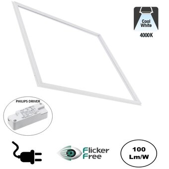 UITVERKOOP: Frame LED Paneel 60x60cm, 32w, 3200 Lumen (100lm/w), Flikkervrije Philips LED Driver, Stekkerklaar, 3 Jaar Garantie
