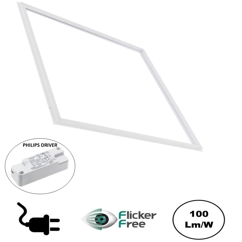 UITVERKOOP: Frame LED Paneel 60x60cm, 32w, 3200 Lumen (100lm/w), Flikkervrije Philips LED Driver, Stekkerklaar, 3 Jaar Garantie, foto 2 van 6