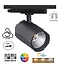 3 Fase LED Rail Spot Koker, TRIAC-Dimbaar,  Wattage switch: 10/20/30w,  CCT-Switch, 950 tot 2850 lumen, CRI>90, Zwarte Behuizing , 3 Jaar Garantie