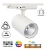 3 Fase LED Rail Spot Koker, TRIAC-Dimbaar,  Wattage switch: 10/20/30w,  CCT-Switch, 950 tot 2850 lumen, CRI>90, Witte Behuizing , 3 Jaar Garantie