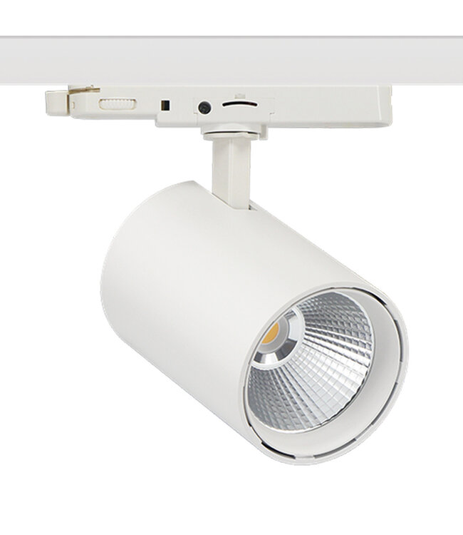 3 Fase LED Rail Spot Koker, TRIAC-Dimbaar,  Wattage switch: 10/20/30w,  CCT-Switch, 950 tot 2850 lumen, CRI>90, Witte Behuizing , 3 Jaar Garantie