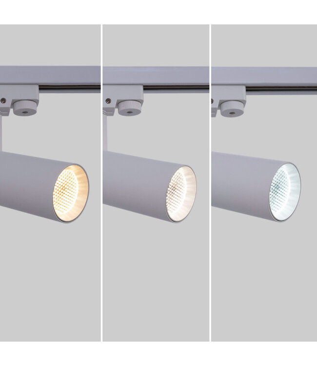 1 Fase Rail Spot 10w, 820 Lumen, CCT-Switch (3000K/4000K/6000K), CRI90, Incl. UGR Filter, Witkleurige behuizing, 3 Jaar Garantie
